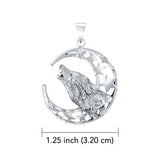 Baying wolf around the celestial beauty ~ 14K White Gold Jewelry Pendant WTP831
