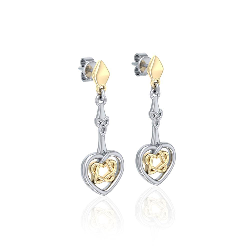 Celtic Heart Silver and Gold Post Earrings MER1676 - Jewelry