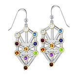 Kabbalah with Chakra Gemstone Silver and Gold Earrings MER1717 - Jewelry