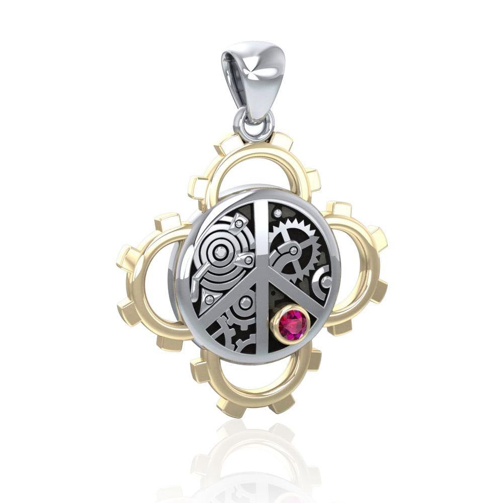 Peace Steampunk Sterling Silver and Gold Pendant MPD3927 - Jewelry