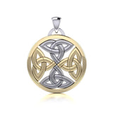 Celtic Trinity Quaternary Knot Silver and 14K Gold Accented Pendant MPD4631