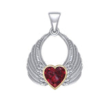 Gemstone Heart Angel Wings Silver and Gold Pendant MPD5169 - Jewelry