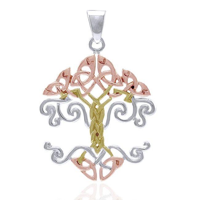 Celtic Knotwork Tree of Life Three Tone Pendant OPD643 - Jewelry