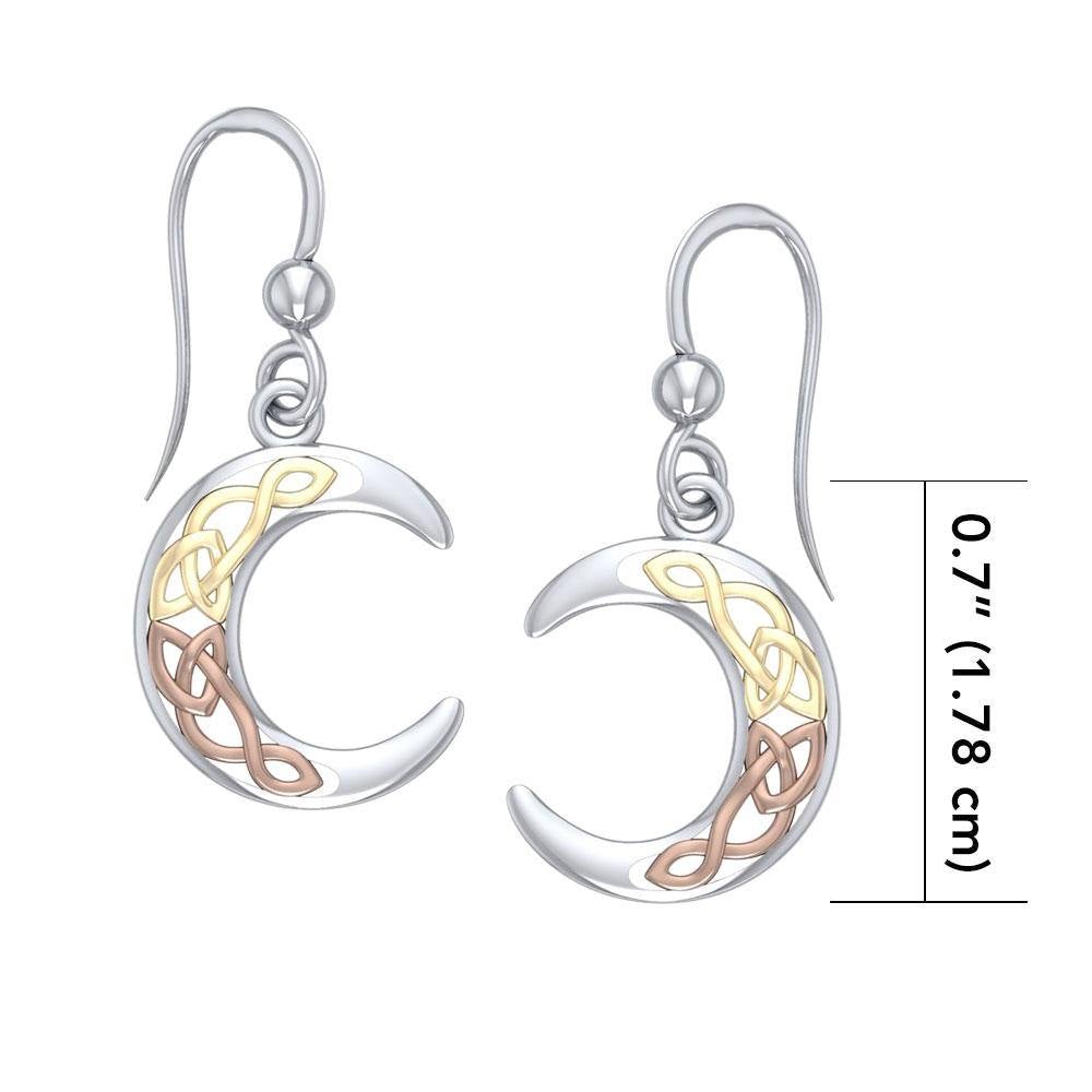 Celtic Moon Silver with Yellow and Pink Gold Plate Earrings OTE2007 - Jewelry