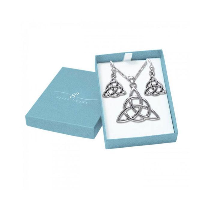Celtic Silver Triquetra Pendant Chain and Earrings Box Set SET003 - Jewelry