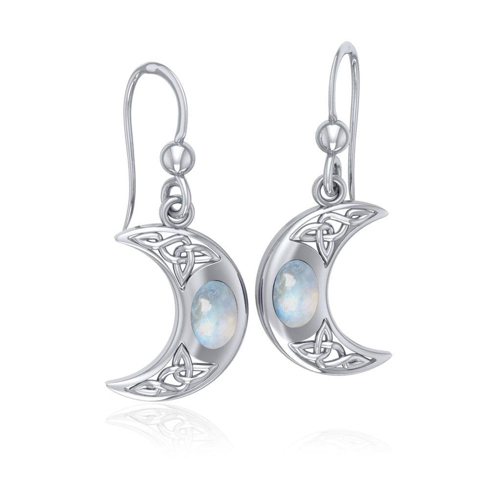 Celtic Knotwork Silver Crescent Moon Earrings TER147 - Jewelry