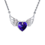 Crystal Heart with Angel Wings 18” Necklace with White Aurore Boreale Crystal Wing - Jewelry