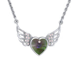 Crystal Heart with Angel Wings 18” Necklace with White Aurore Boreale Crystal Wing - Jewelry