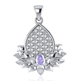 Flower of Life and Lotus with Gemstone Silver Pendant TPD4958 - Jewelry