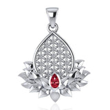 Flower of Life and Lotus with Gemstone Silver Pendant TPD4958 - Jewelry