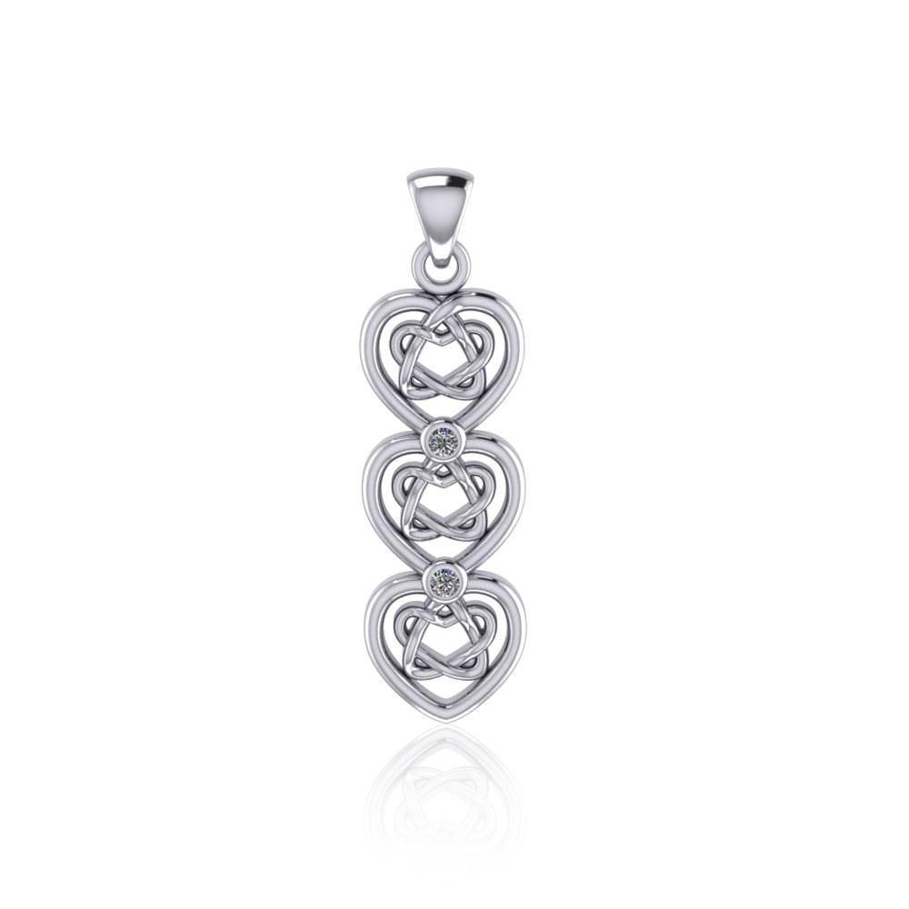 Celtic Knotwork Heart Sterling Silver Pendant with Gemstone TPD5053 - Jewelry