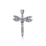 Spiritual Dragonfly Silver Pendant with Chakra Gems TPD5055 - Jewelry