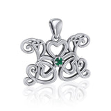 Celtic Butterfly Shamrock Clover Silver Gemstone Pendant TPD5159 - Jewelry