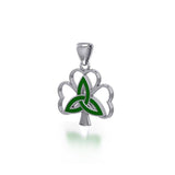 Enamel Trinity Knot on Shamrock  Clover Silver Pendant TPD5168 - Jewelry