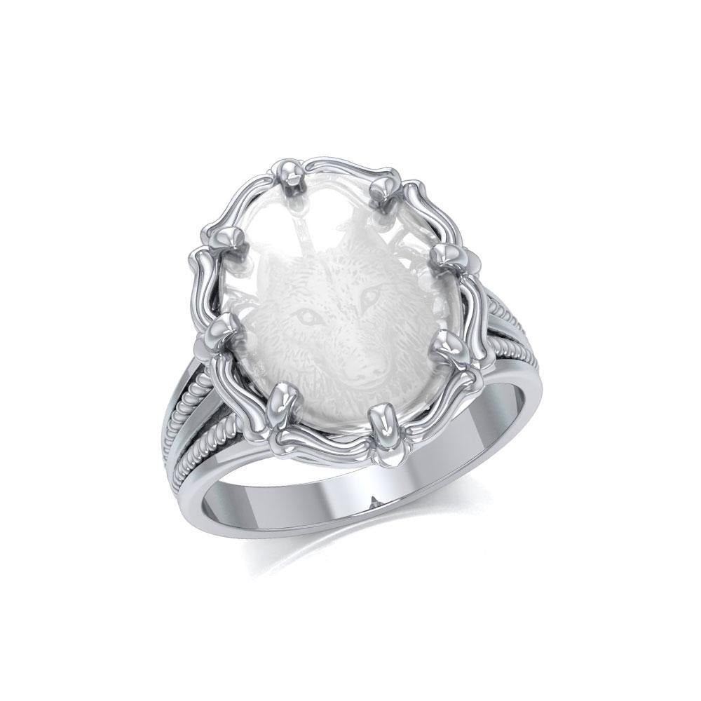 Wolf Sterling Silver Ring with Natural Clear Quartz TRI1725 - Jewelry