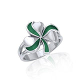 Lucky Shamrock Clover Silver Ring with Enamel TRI1773 - Jewelry