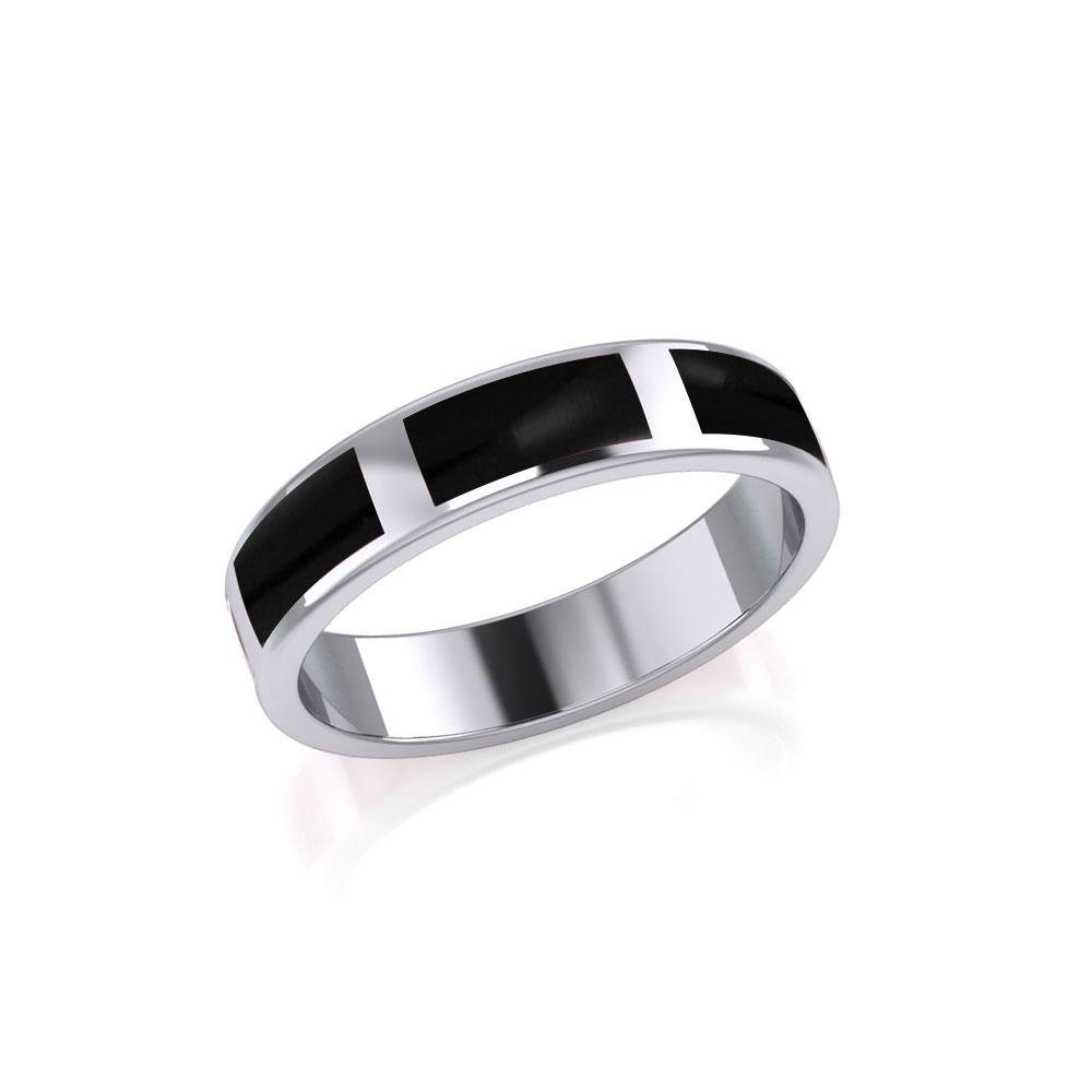 Modern Rectangle Band Inlaid Silver Ring TRI367 - Jewelry