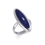 Modern Long Oval Inlaid Silver Ring TRI513 - Jewelry