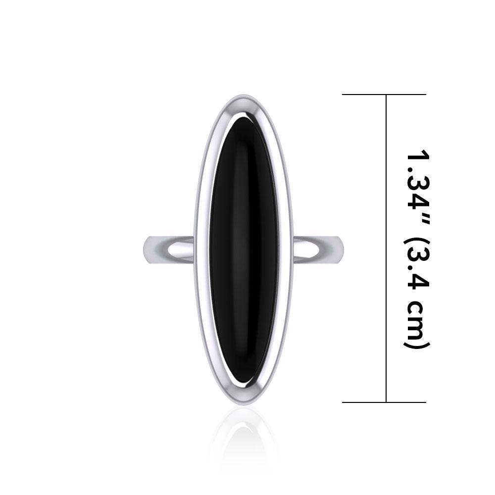 Modern Long Oval Inlaid Silver Ring TRI513 - Jewelry